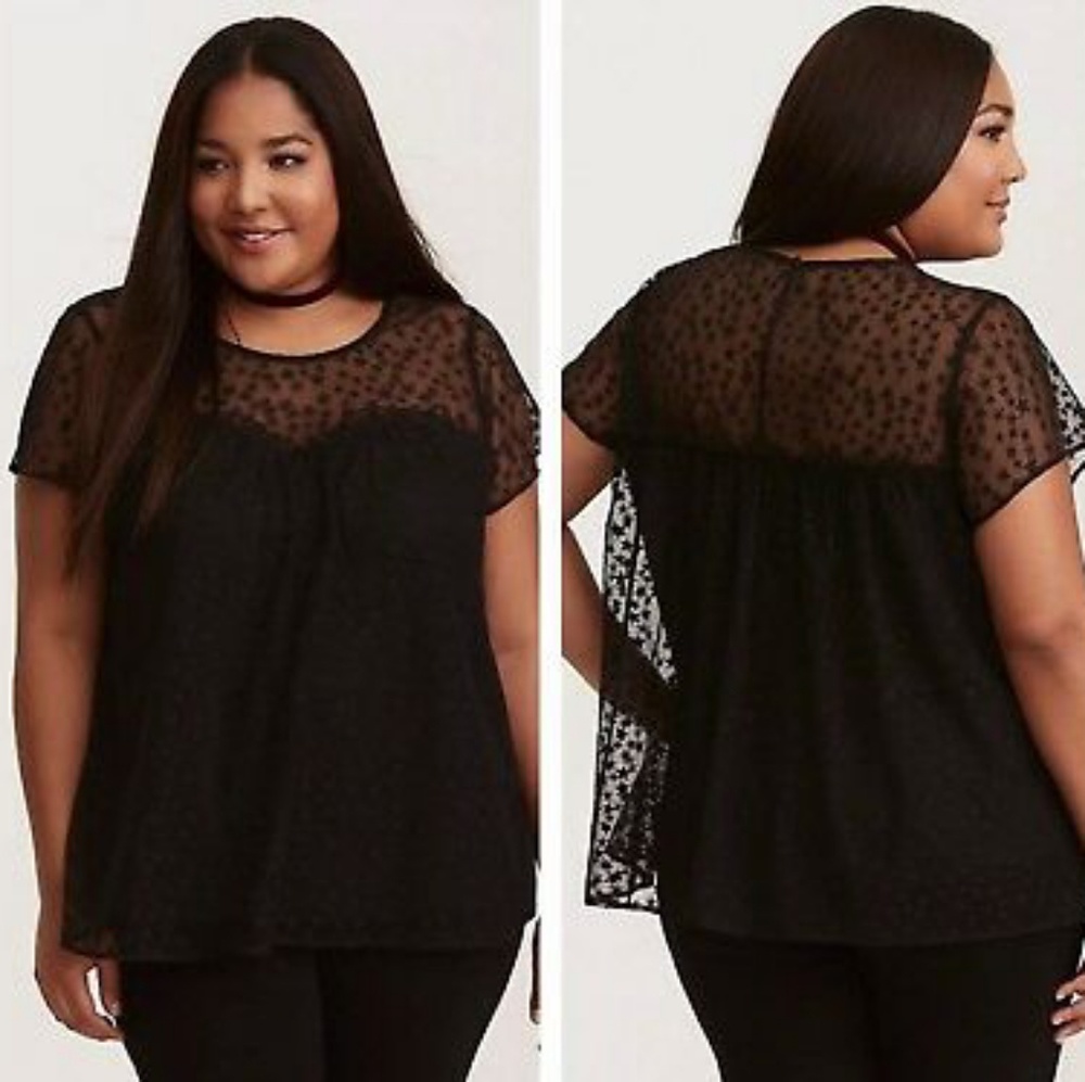 2X Torrid Black Star Print Mesh Illusion Top